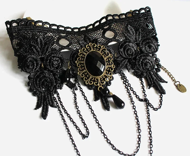 Gothic Lace Bracelet Ring & Choker Jewelry Set