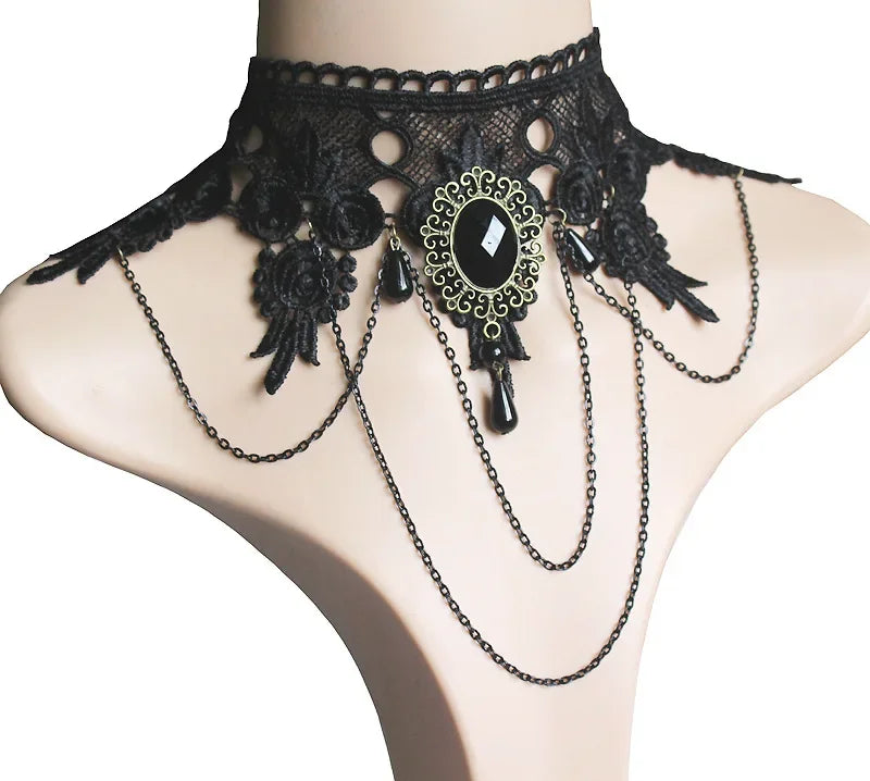 Gothic Lace Bracelet Ring & Choker Jewelry Set