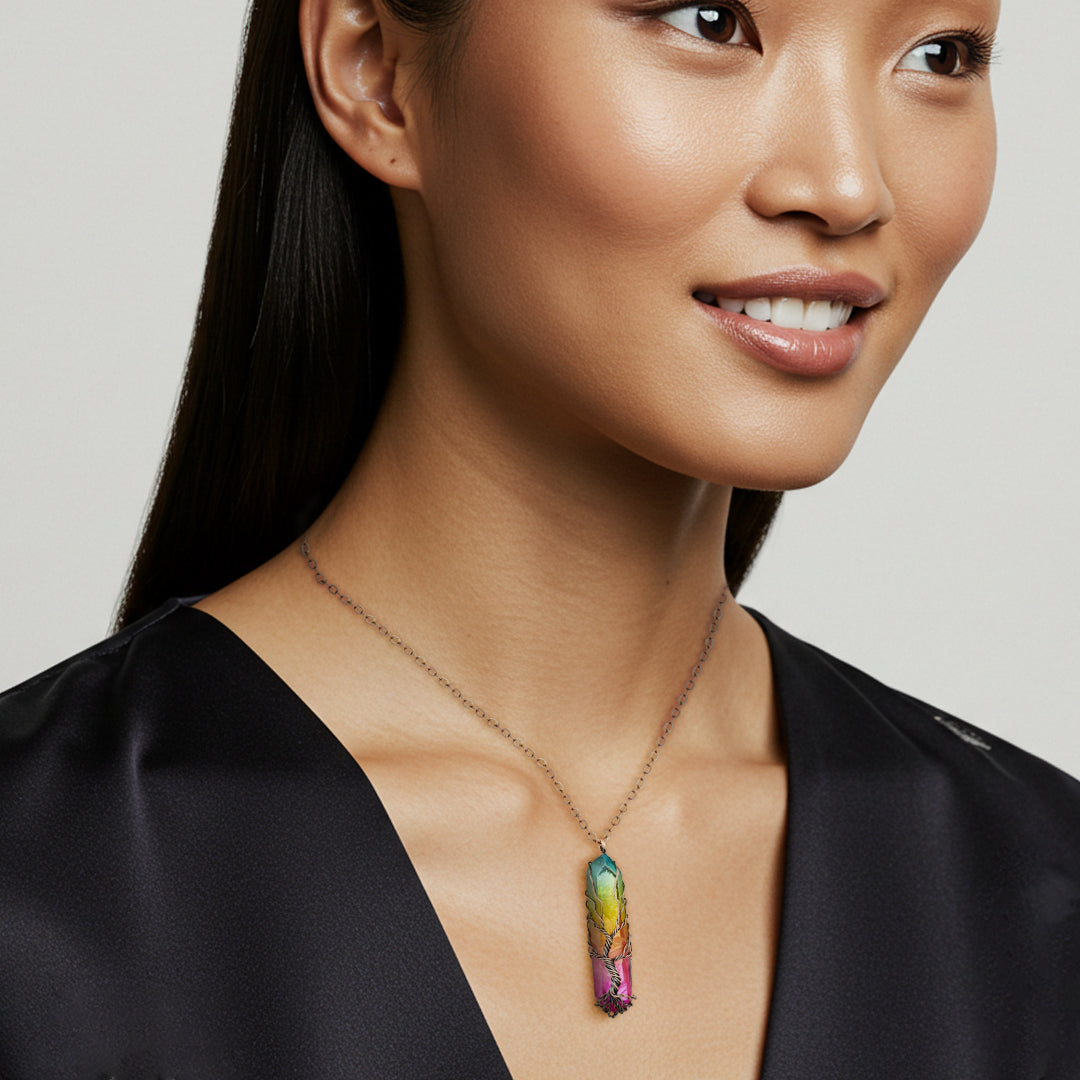 Yggdrasil Tree of Life Rainbow Quartz Necklace