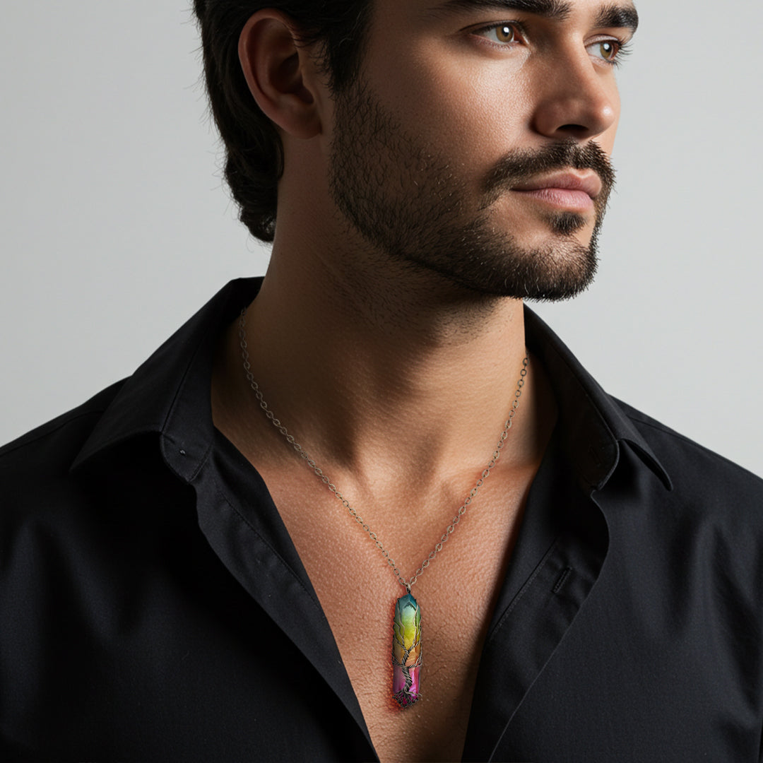 Yggdrasil Tree of Life Rainbow Quartz Necklace