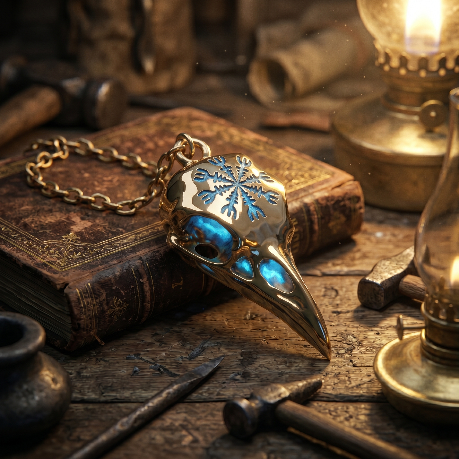 Glow in the Dark Runic Raven Amulet Necklace