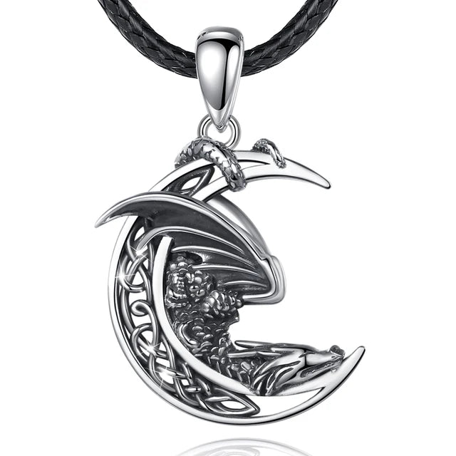 Slumbering Moon Dragon Sterling Silver Necklace