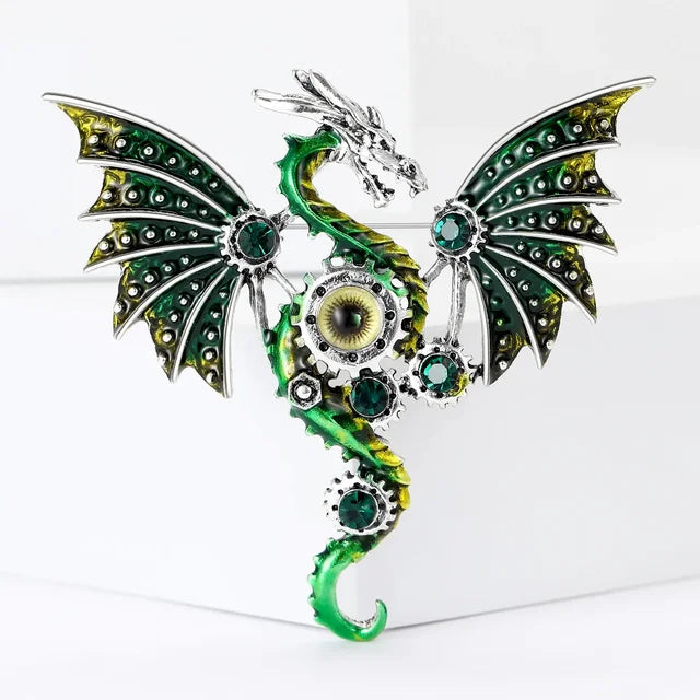 Mechanical Wyvern Rhinestone Brooch & Pendant