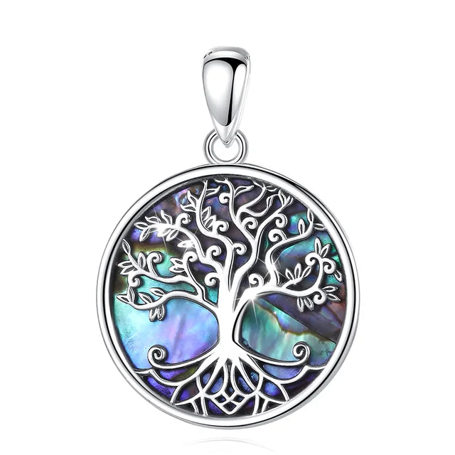 Irisdescent Tree of Life with Pāua Shell Sterling Silver Necklace