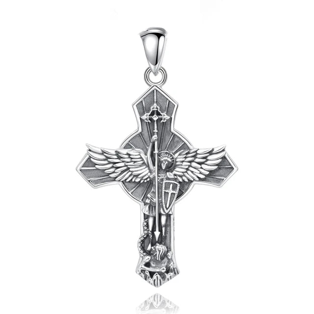 St Michael the Archangel Sterling Silver Cross Necklace