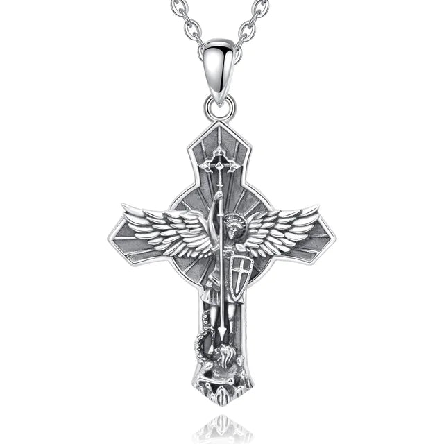 St Michael the Archangel Sterling Silver Cross Necklace