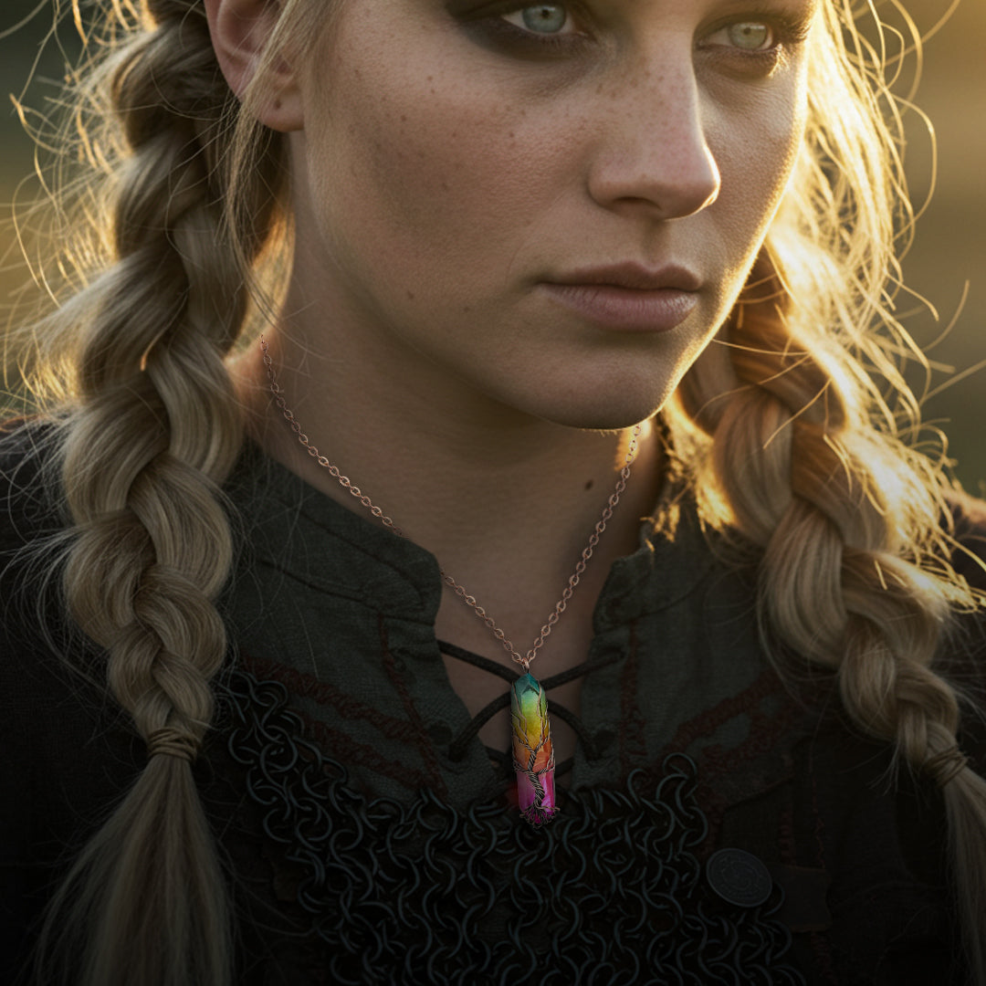 Yggdrasil Tree of Life Rainbow Quartz Necklace