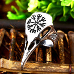 Nordic Viking Runic Raven's Skull Ring
