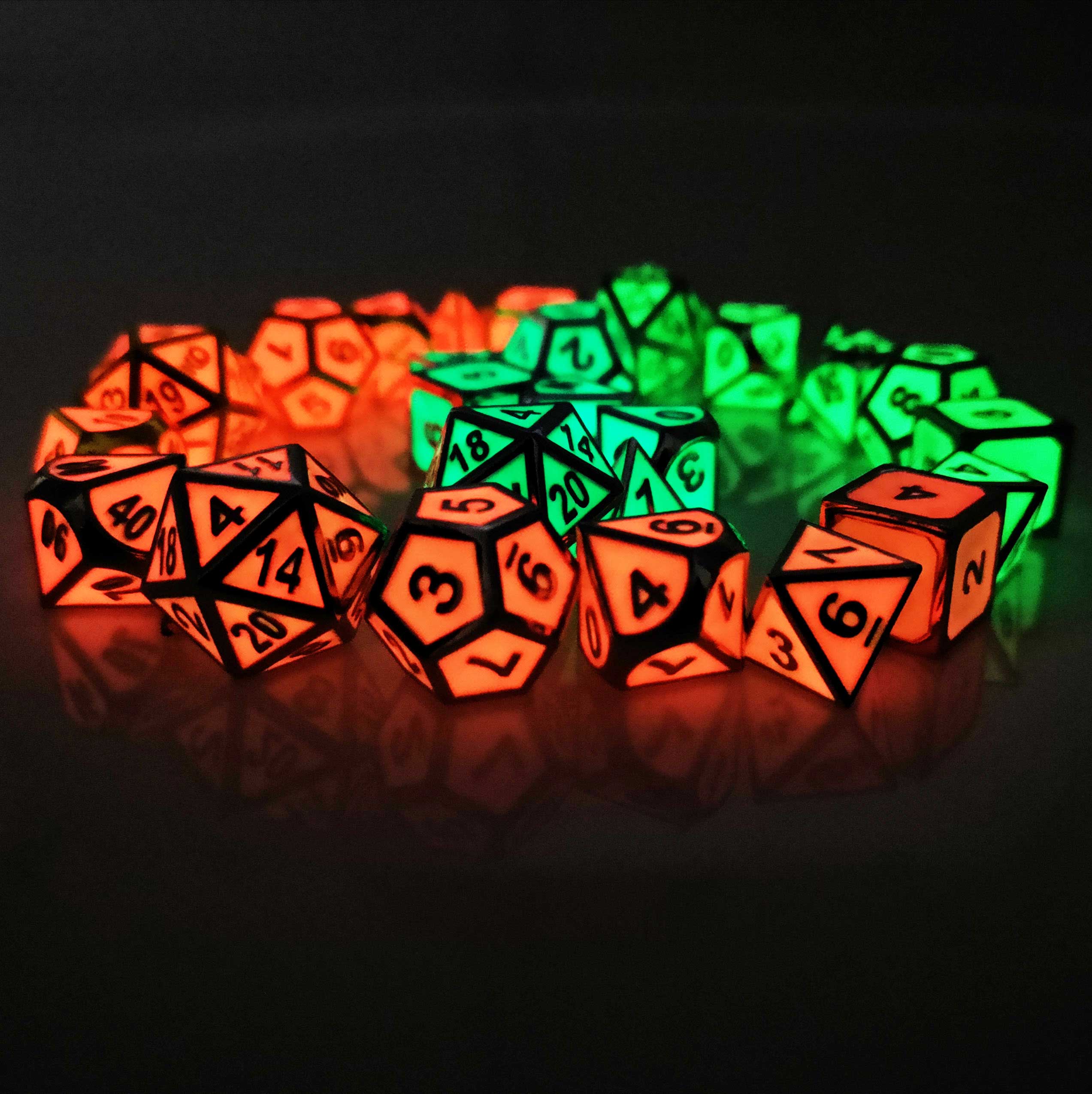 Glow in the Dark Metal Polyhedral Dice Set