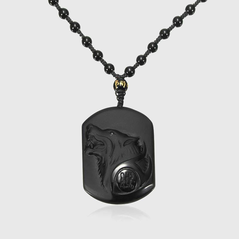 Carved Black Obsidian Wolf Necklace - Wyvern's Hoard
