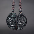 Obsidian Dragon & Phoenix Couple Necklaces - Wyvern's Hoard
