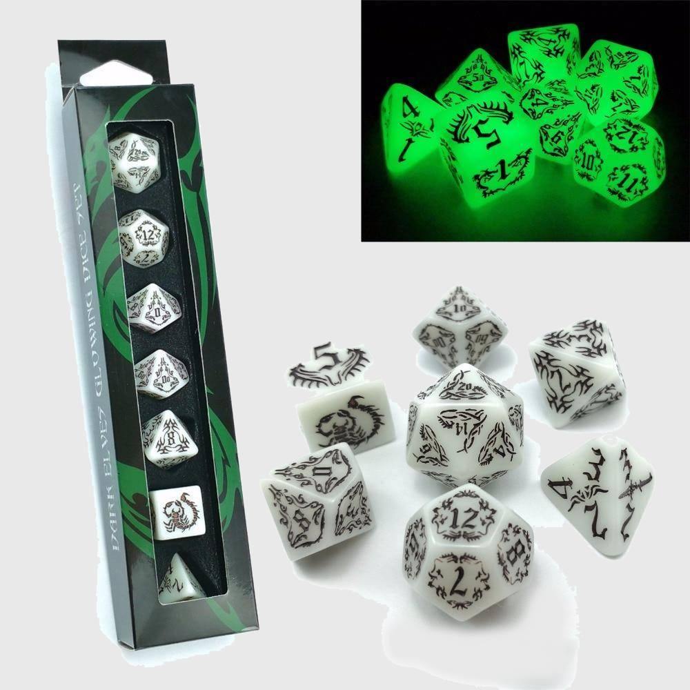Dark Elves Glow In The Dark  Polyhedral Dice Set - Wyvern's Hoard