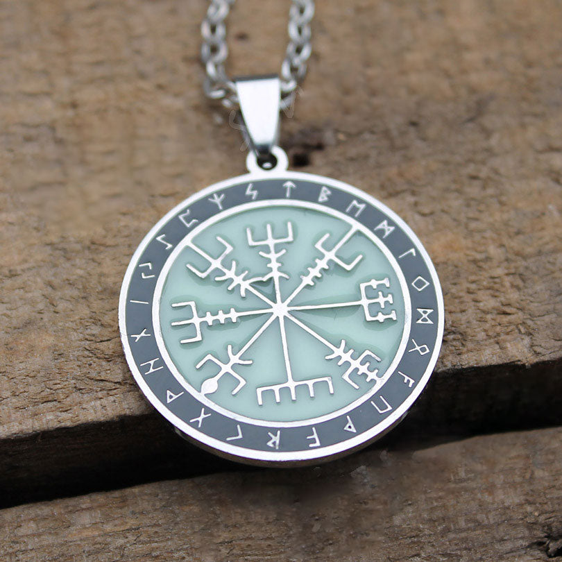 Glow In The Dark Vegvisir Viking Rune Compass Necklace