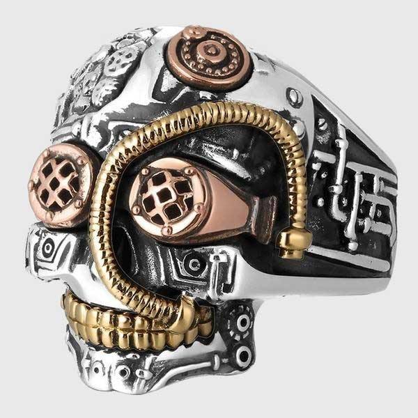 Steampunk Skull Sterling Silver Ring - Wyvern's Hoard