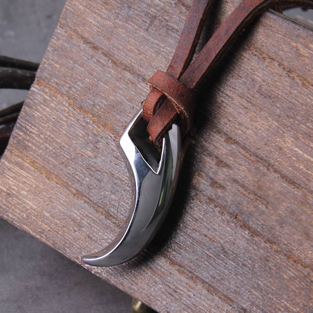 Steel & Leather Wolf Fang Necklace