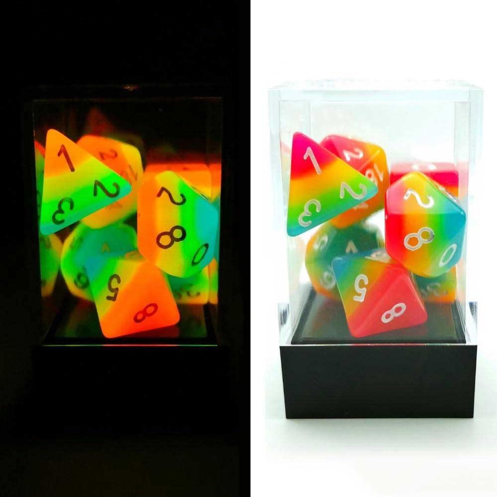 Glow In The Dark Rainbow Candy Polyhedral Dice Set - Wyvern's Hoard