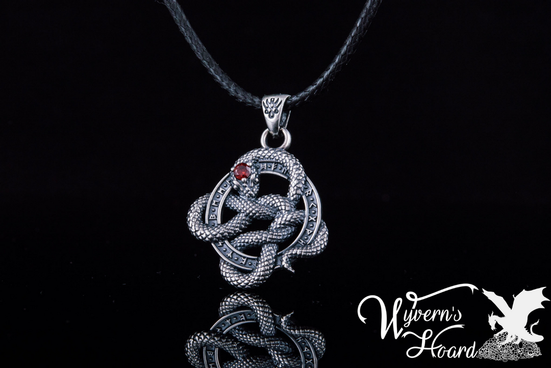 Slithering Snake Elder Futhark Rune Circle Necklace