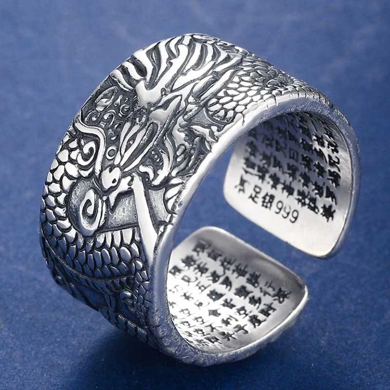True Dragon Sutra Adjustable Sterling Silver Ring - Wyvern's Hoard