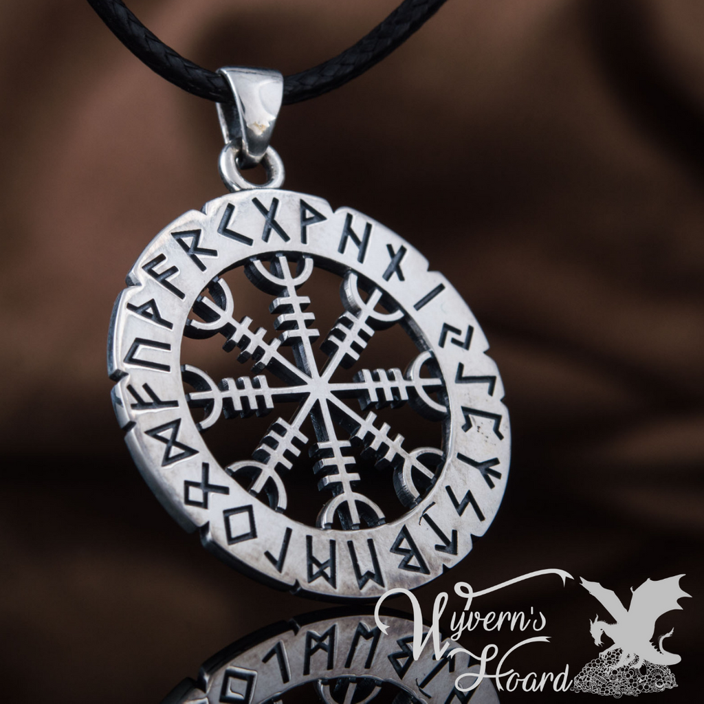 Aegishjalmr Helm of Awe with Elder Futhark Runes Necklace