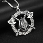 Battle-Worn Viking Battleaxes & Helmet with Runes Necklace