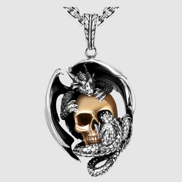 Dragon Skull Sterling Silver Necklace - Wyvern's Hoard