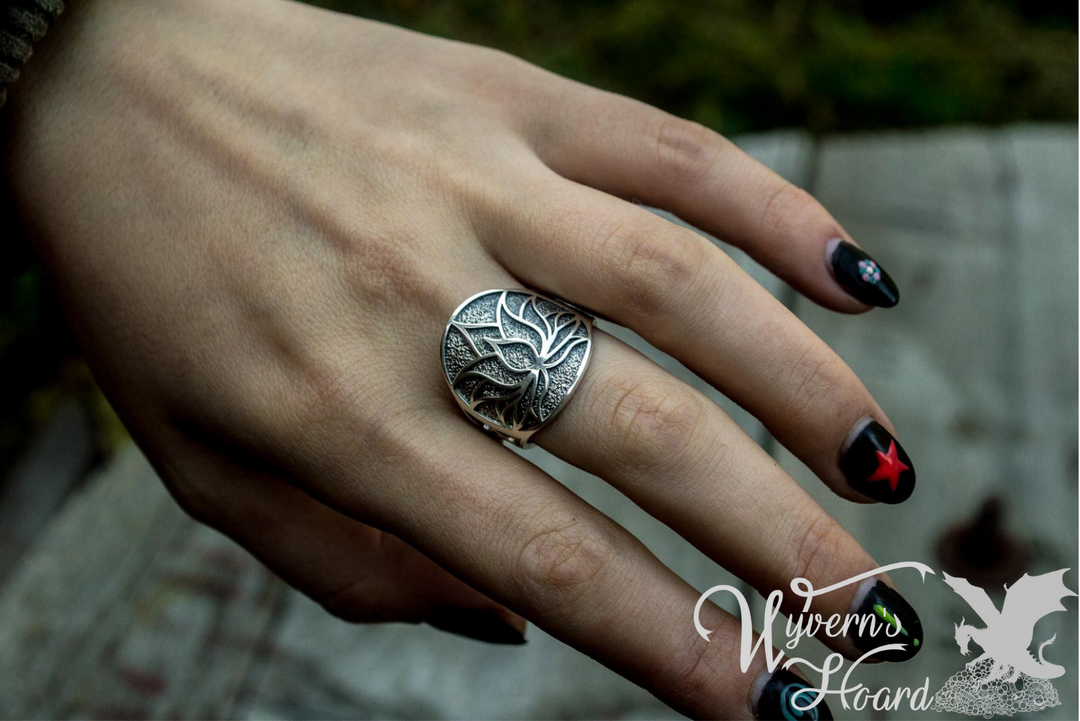 Sacred Lotus Sterling Silver Ring - Wyvern's Hoard