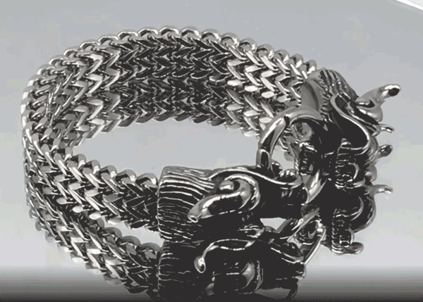 Double Dragon Heads Stainless Steel Bracelet - Wyvern's Hoard