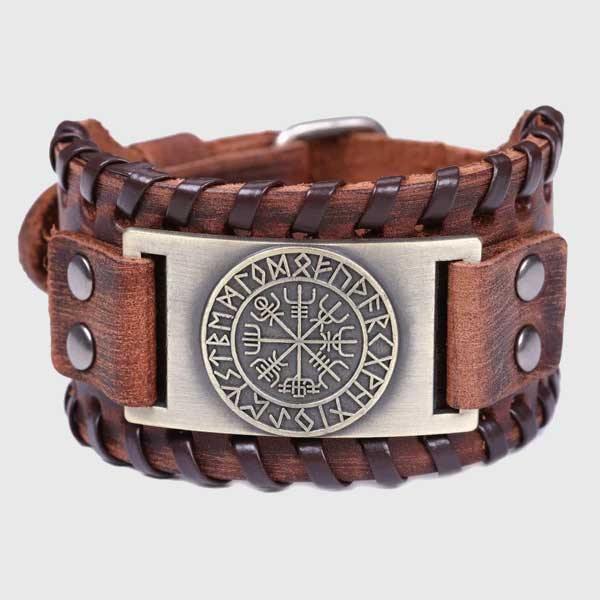 Vegvisir Leather Bracelet - Wyvern's Hoard