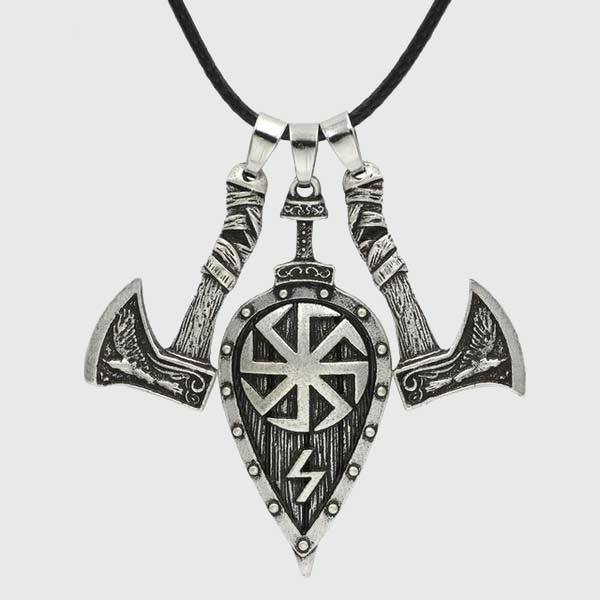 Viking Battle Axes And Shield Necklace - Wyvern's Hoard