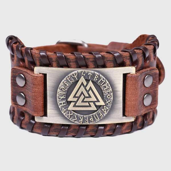 Valknut Leather Bracelet - Wyvern's Hoard