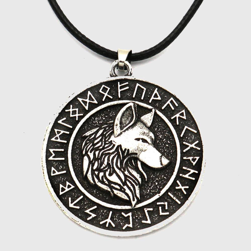 Úlfhéðnar Wolf Elder Futhark Runes Medallion Necklace