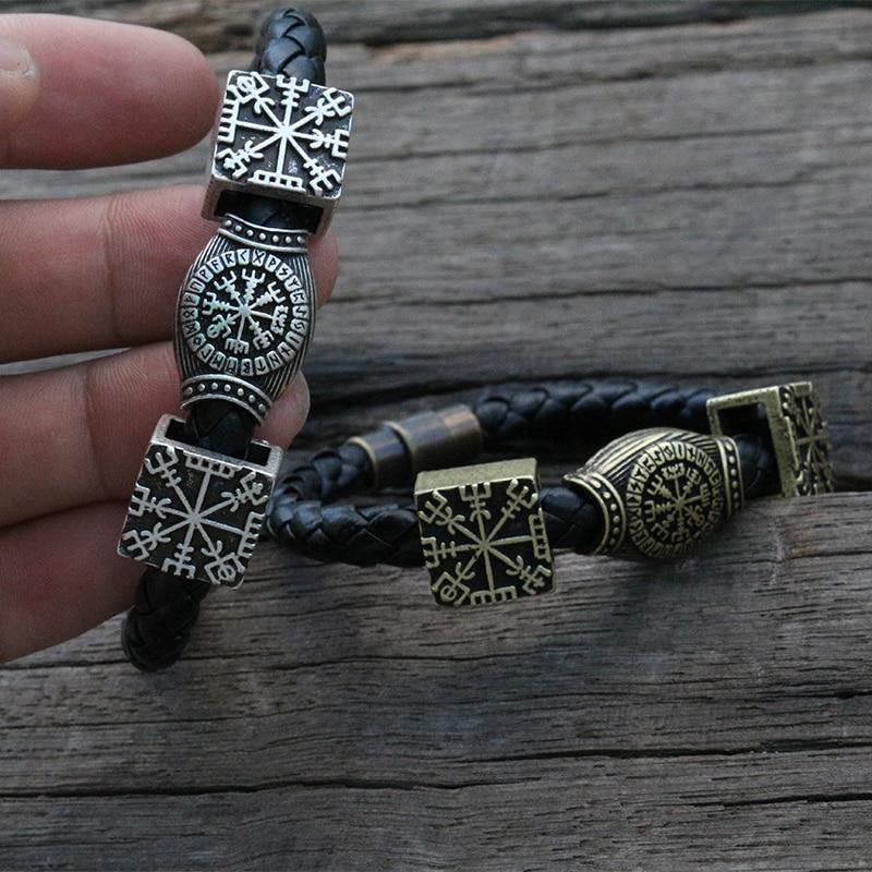 Vegvisir Leather Charm Bracelet - Wyvern's Hoard