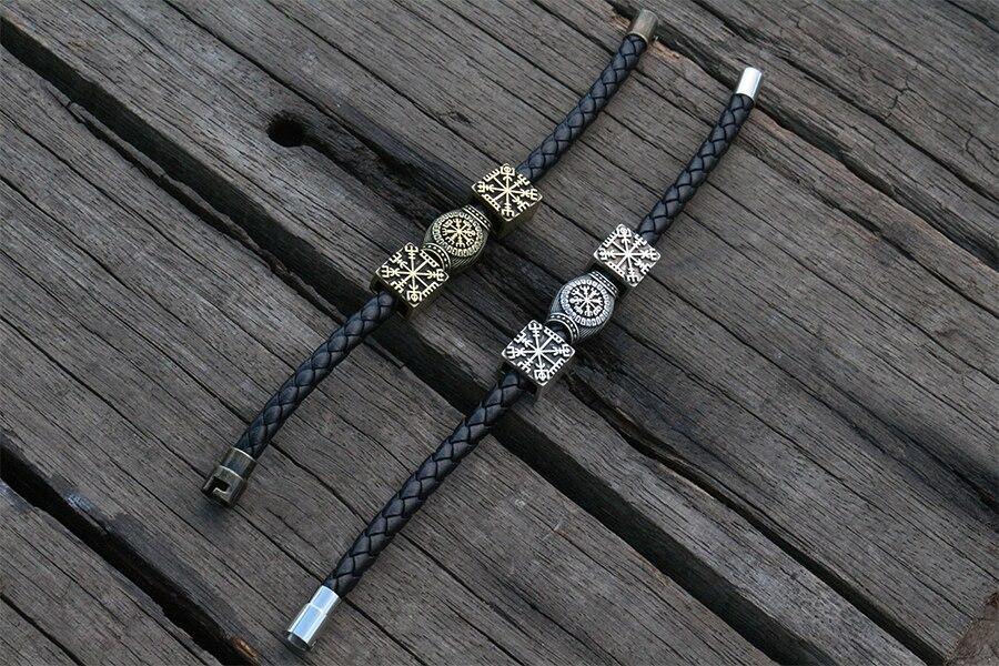 Vegvisir Leather Charm Bracelet - Wyvern's Hoard