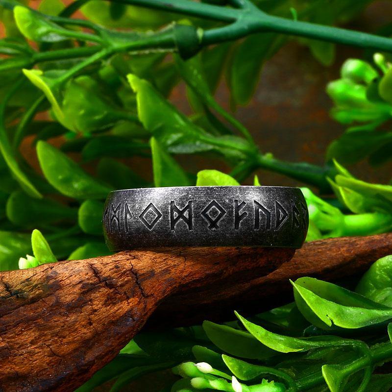 Elder Futhark Stainless Steel Ring - Wyvern's Hoard