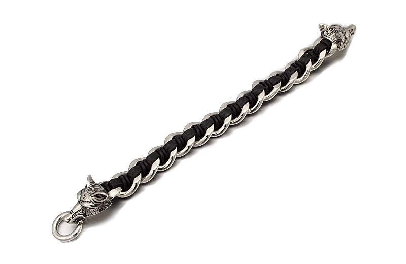 Twin Wolves Leather Chain Bracelet
