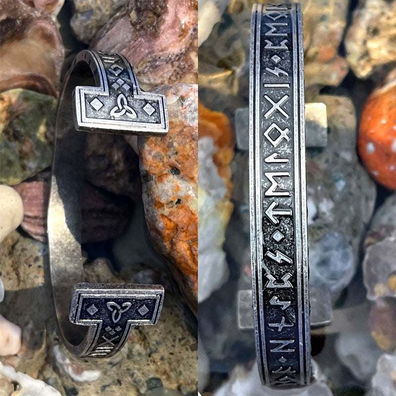 Weathered Elder Furthark Runes Cuff Bracelet