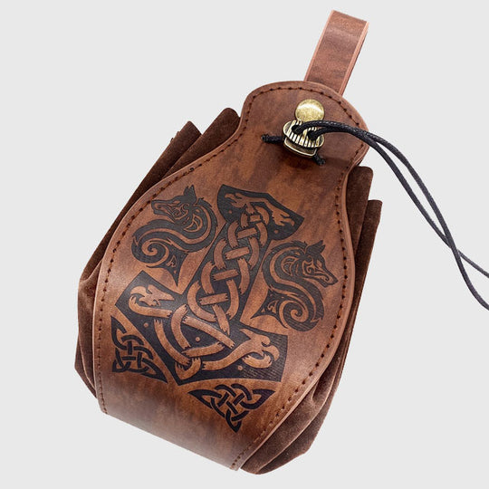 Brown Leather Pouches Coin Pouch Leather Drawstring Bag DND 