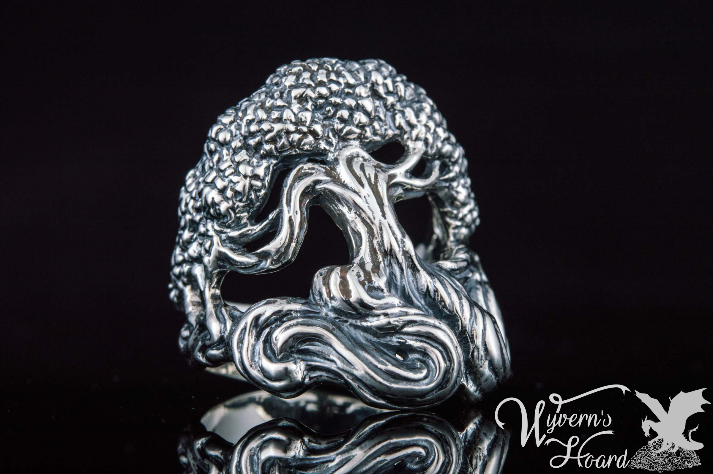 Yggdrasil World Tree Handmade Sterling Silver Ring - Wyvern's Hoard