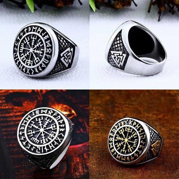 Vegvisir Rune Signet Ring - Wyvern's Hoard