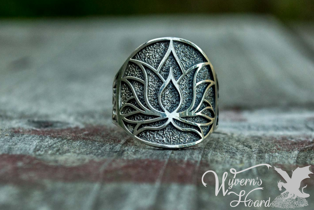 Sacred Lotus Sterling Silver Ring - Wyvern's Hoard