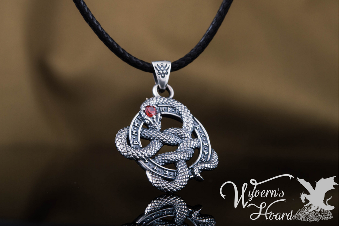 Slithering Snake Elder Futhark Rune Circle Necklace