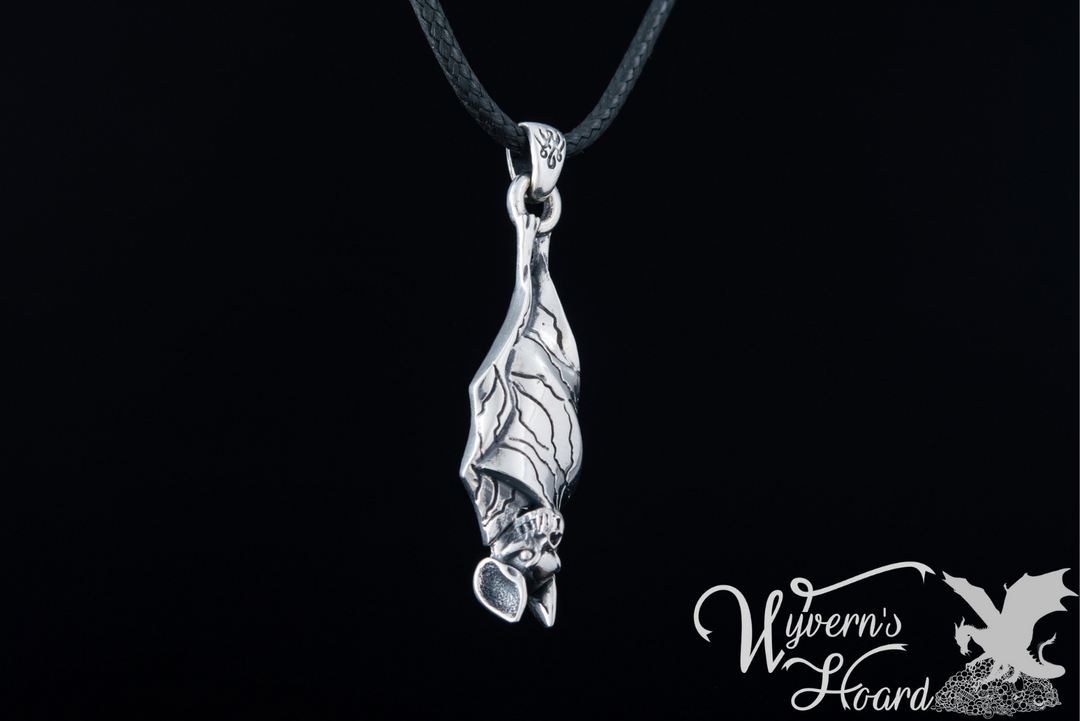 Roosting Vampire Bat Sterling Silver Necklace - Wyvern's Hoard