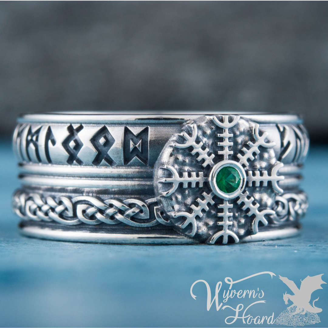 Helm of Awe with Elder Futhark Runes Ring