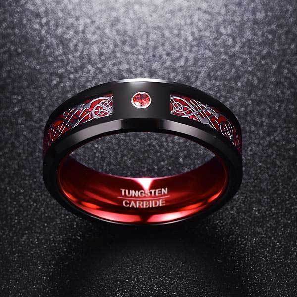 Celtic Dragon Tungsten Carbide Rings With Carbon Fiber Inlay