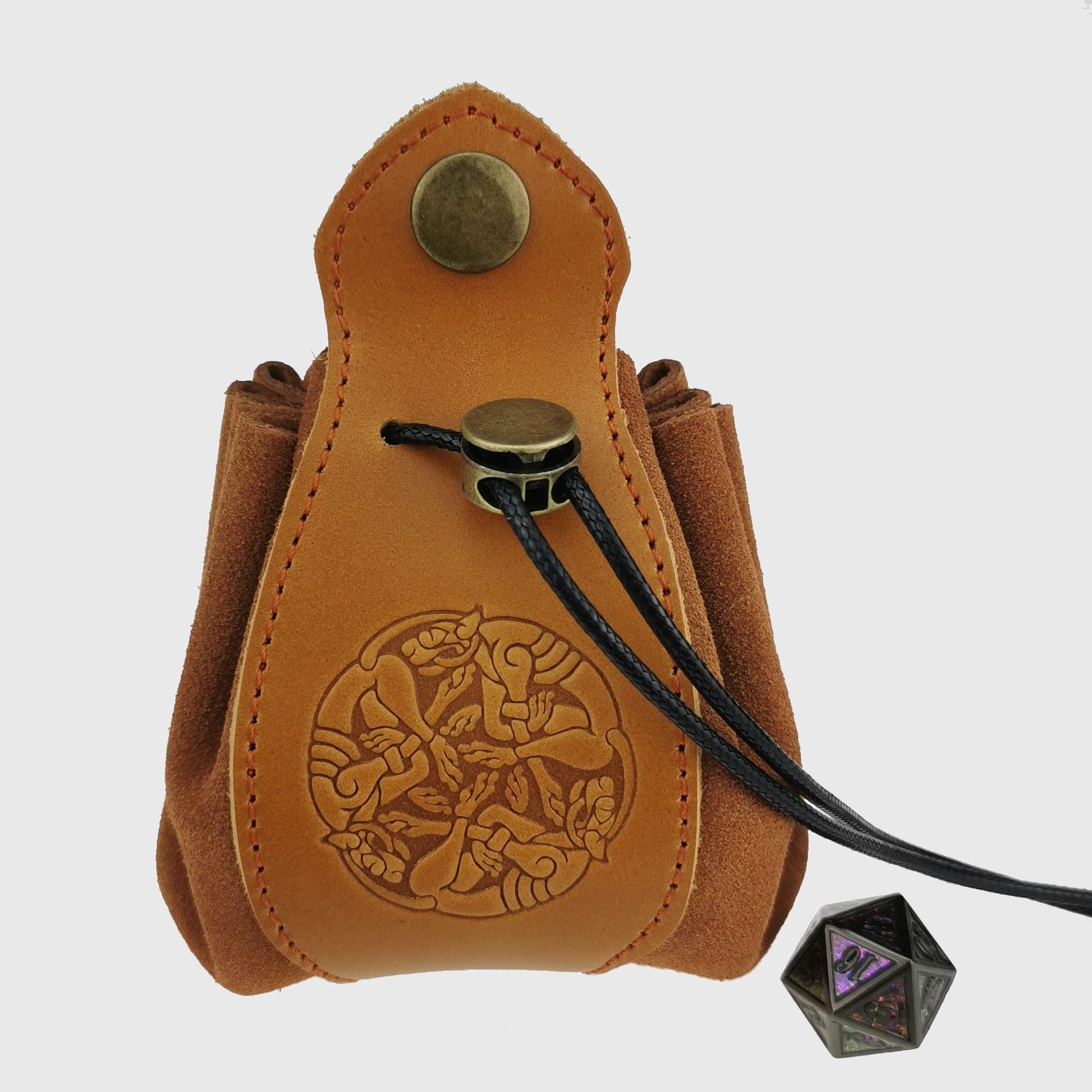 Handmade Leather Celtic Dice Bag & Tray - Wyvern's Hoard