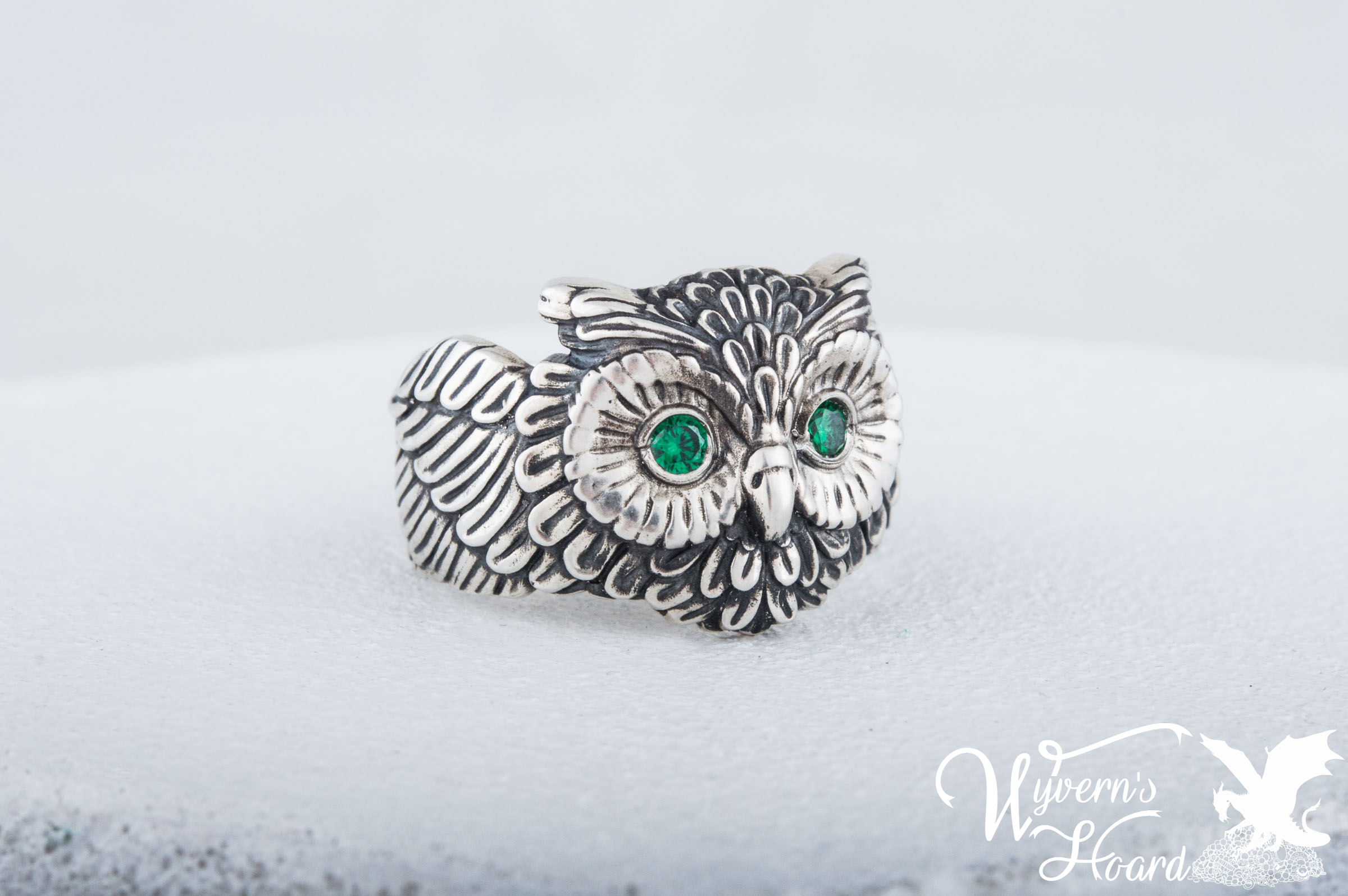 Bejeweled Owl Sterling Silver Ring - Wyvern's Hoard