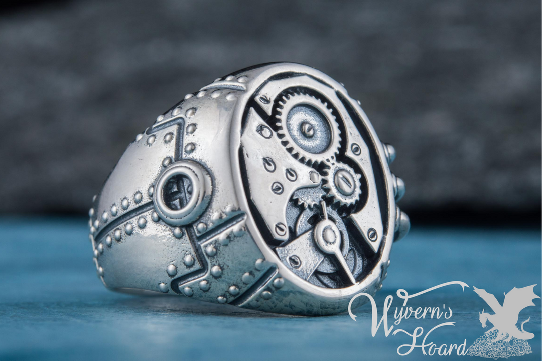 Steampunk Sterling Silver Ring - Wyvern's Hoard