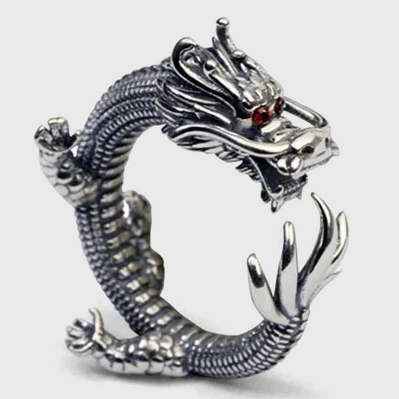 Coiled Dragon Sterling Silver Ring - Wyvern's Hoard