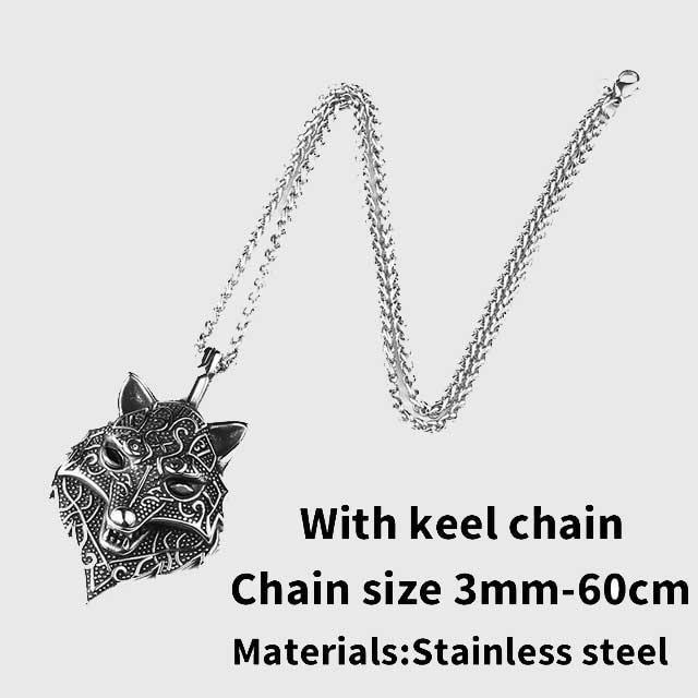 Fenrir Wolf Head Stainless Steel Necklace - Wyvern's Hoard