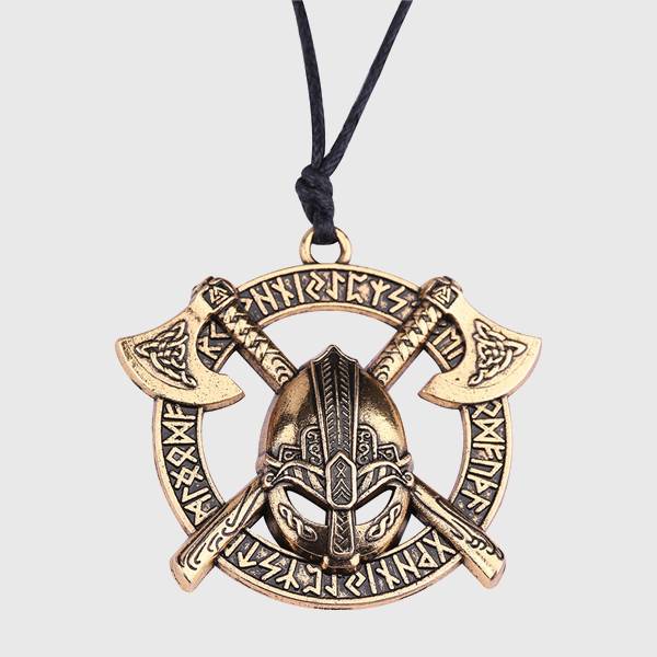 Battle-Worn Viking Battleaxes & Helmet with Runes Necklace